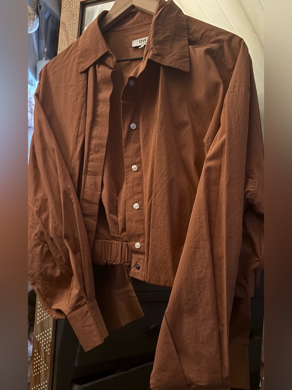 Oat New York Rust Button-Down Crop Shirt